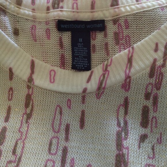 Westbound Woman, Lightwt. burnout sweater, 1X, Beige/Lavender, Eclectic Granny, - Picture 4 of 4